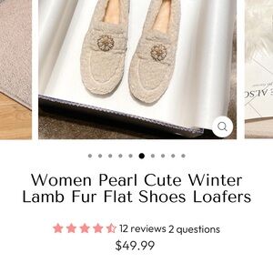 Cozy Cream UBEKEEN Slipper/Loafers with lamb fur and Crystal Embellishment